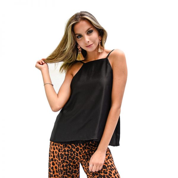 Blusa Estambul Negra Seda Halter Maria Paskaro