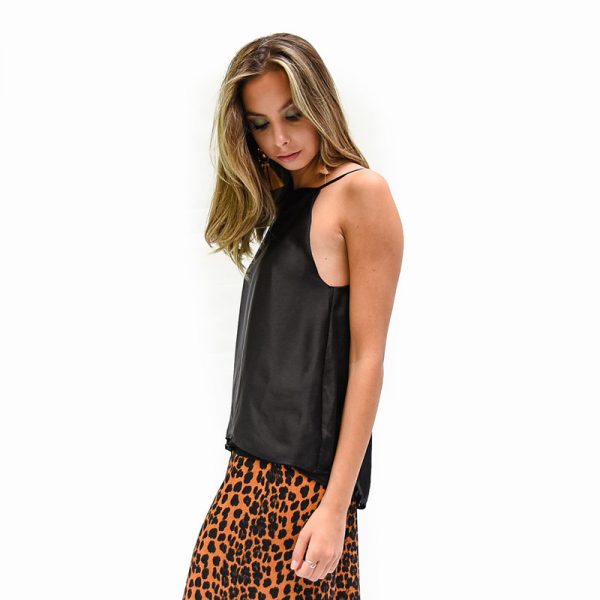 Blusa Estambul Negra Seda Halter Maria Paskaro - Imagen 3
