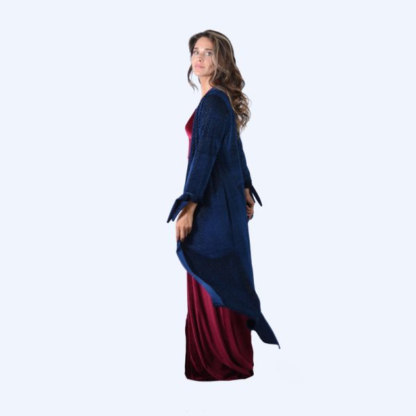 Tapado Kimono Largo Verona Azul Brillos Terciopelo Maria Paskaro - Imagen 3