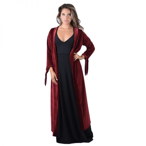Tapado Kimono Largo Verona Ladrillo Textura Terciopelo Maria Paskaro