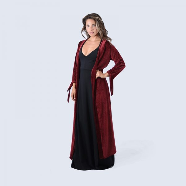Tapado Kimono Largo Verona Ladrillo Textura Terciopelo Maria Paskaro - Imagen 2