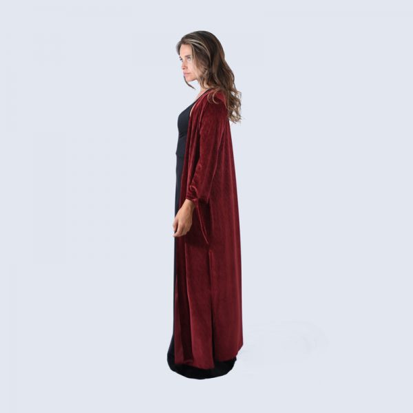 Tapado Kimono Largo Verona Ladrillo Textura Terciopelo Maria Paskaro - Imagen 3