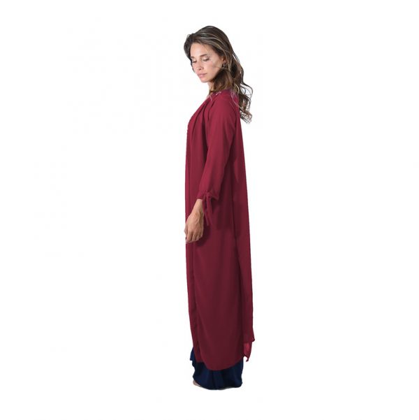 Tapado Kimono Largo Verona Rojo Italiano Chiffon Bordado Maria Paskaro - Imagen 2