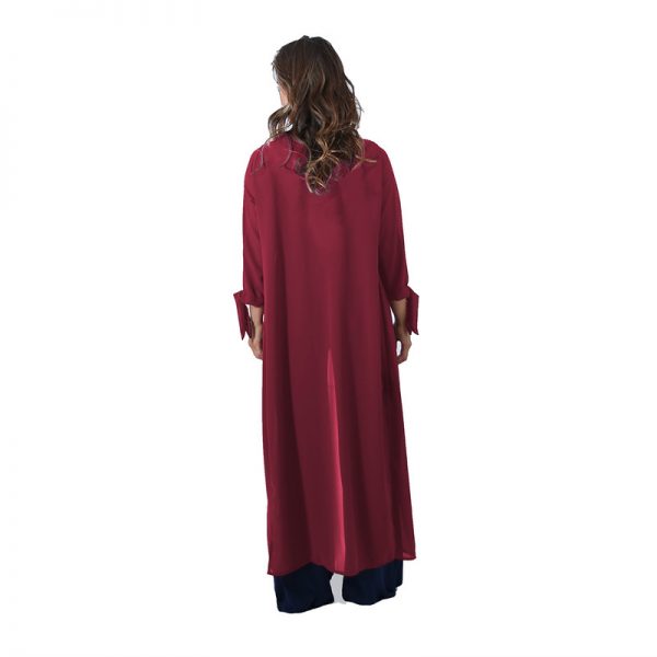 Tapado Kimono Largo Verona Rojo Italiano Chiffon Bordado Maria Paskaro - Imagen 3