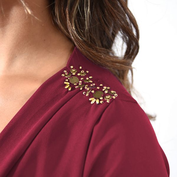 Tapado Kimono Largo Verona Rojo Italiano Chiffon Bordado Maria Paskaro - Imagen 4