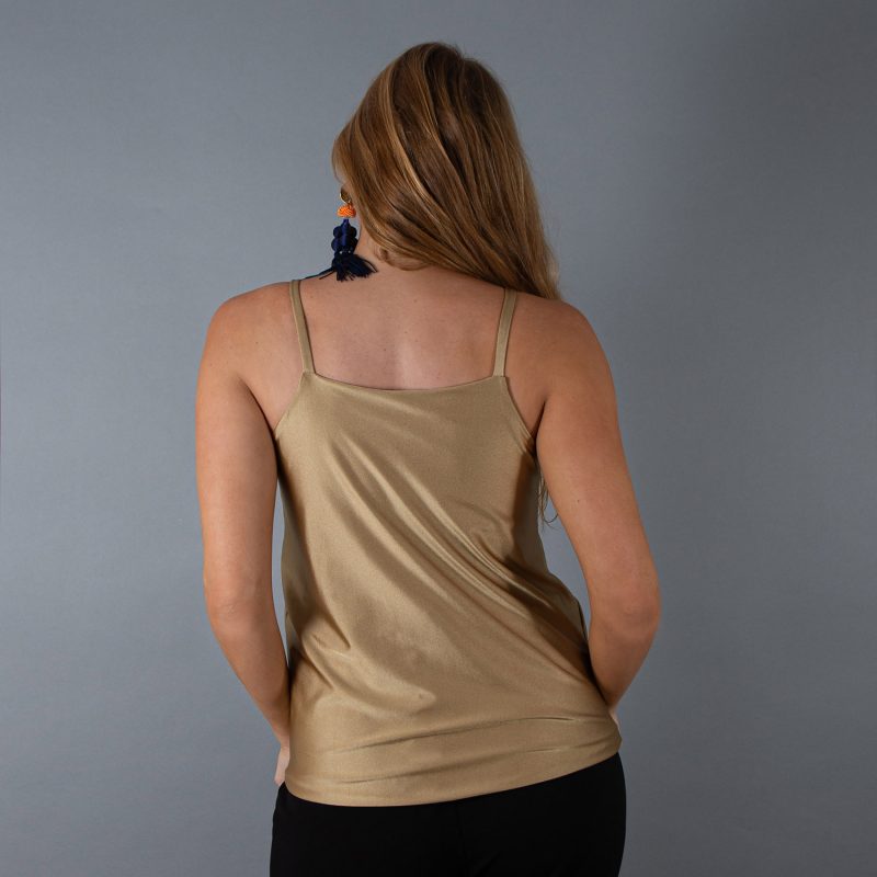 Polera Estambul Dorada Dupont Lycra Halter Maria Paskaro