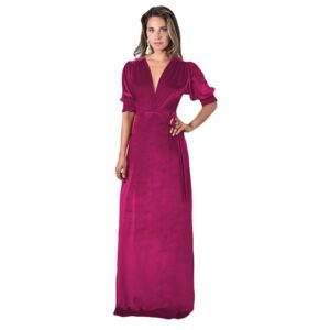 Vestido Largo Sevilla Fucsia Terciopelo Mangas  Maria Paskaro
