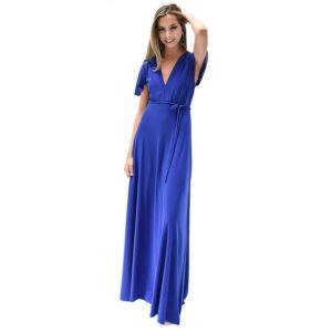 Vestido Largo York Azulino Lycra Mangas  Maria Paskaro