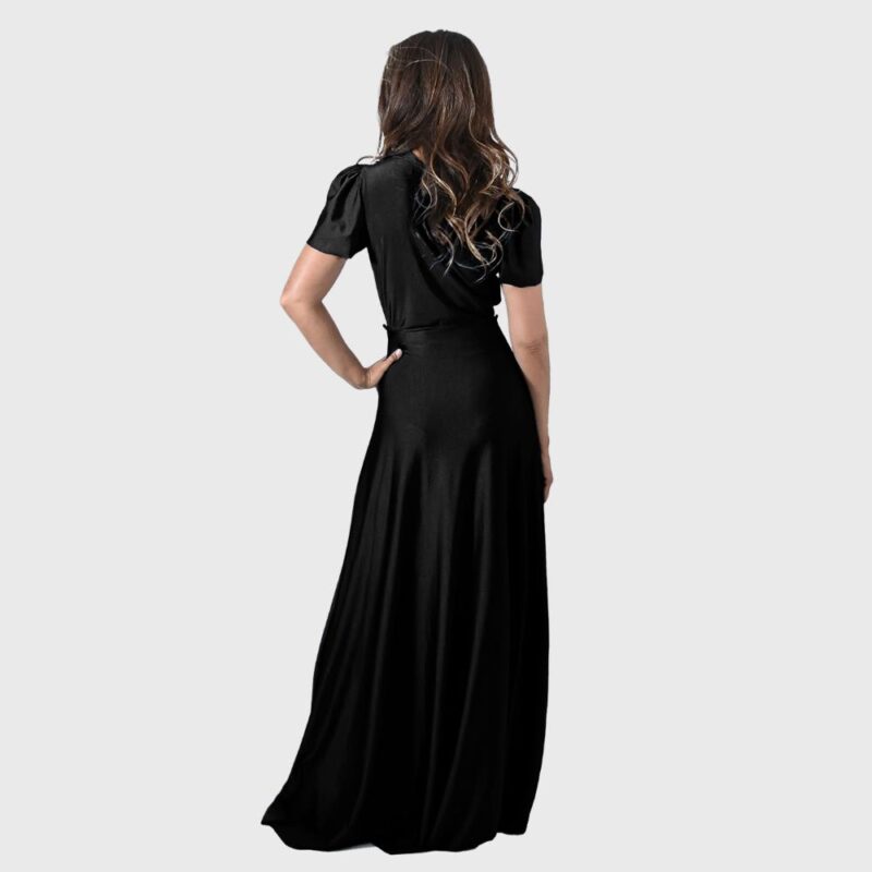 Vestido Largo York Negro Lycra Mangas  Maria Paskaro