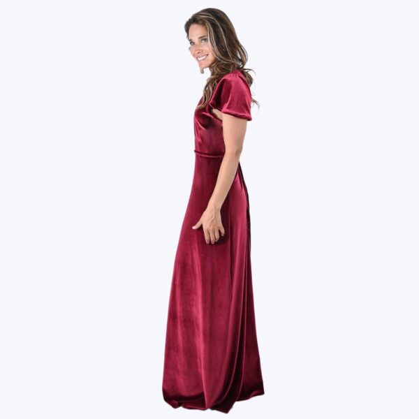 Vestido Largo York Burdeo Terciopelo Mangas  Maria Paskaro - Imagen 2