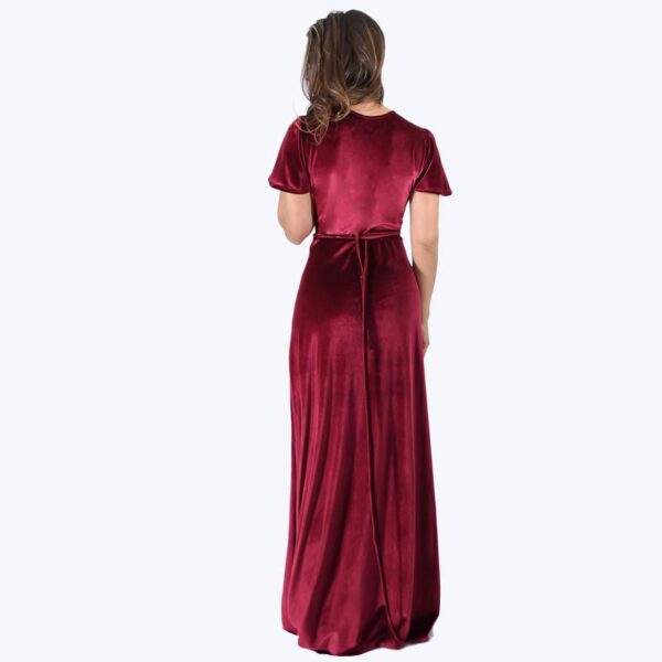 Vestido Largo York Burdeo Terciopelo Mangas  Maria Paskaro - Imagen 3