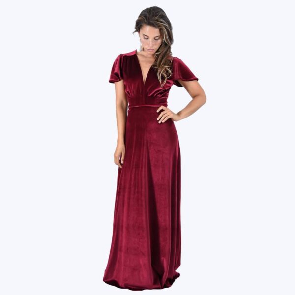 Vestido Largo York Burdeo Terciopelo Mangas  Maria Paskaro - Imagen 4