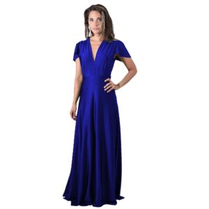 Vestido Largo York Azulino Dupont Mangas  Maria Paskaro
