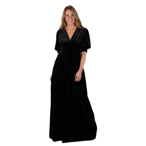 Vestido Largo Sevilla Negro Terciopelo Mangas Maria Paskaro
