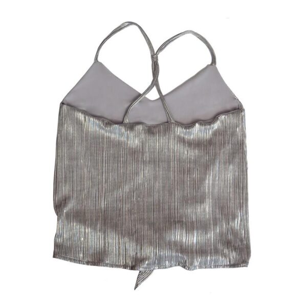 Polera Hanoi Plateado Brillante Metalizado Tirantes Nudo Delantero Maria Paskaro - Imagen 2