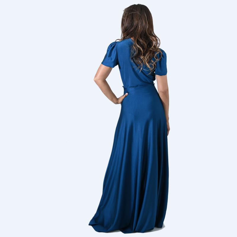 Vestido Largo York Petroleo Lycra Mangas Maria Paskaro - Imagen 3