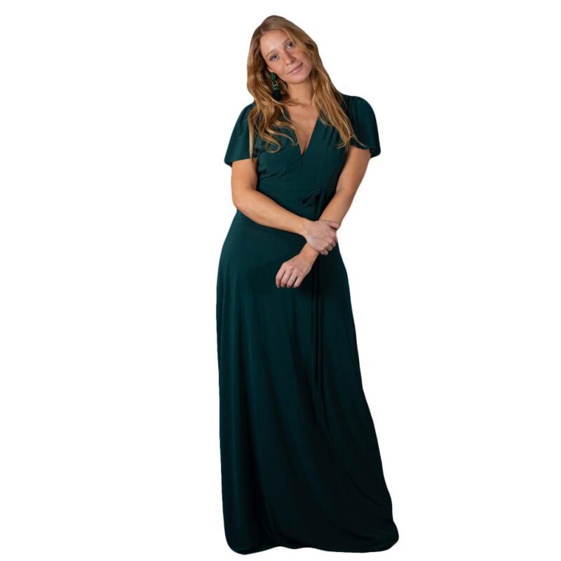 Vestido Largo York Verde Lycra Mangas Maria Paskaro