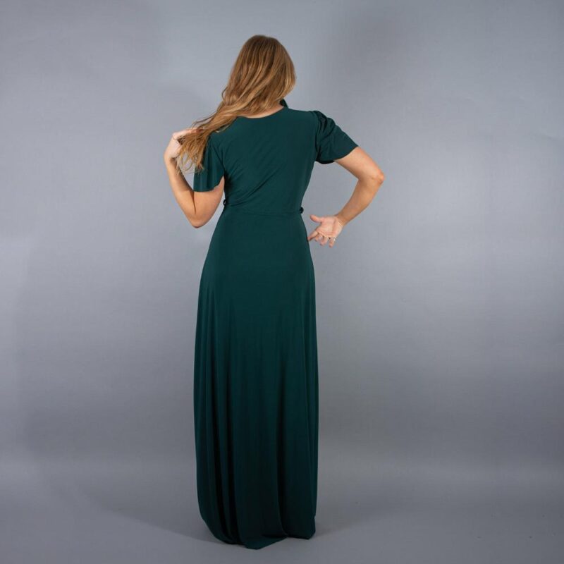 Vestido Largo York Verde Lycra Mangas Maria Paskaro