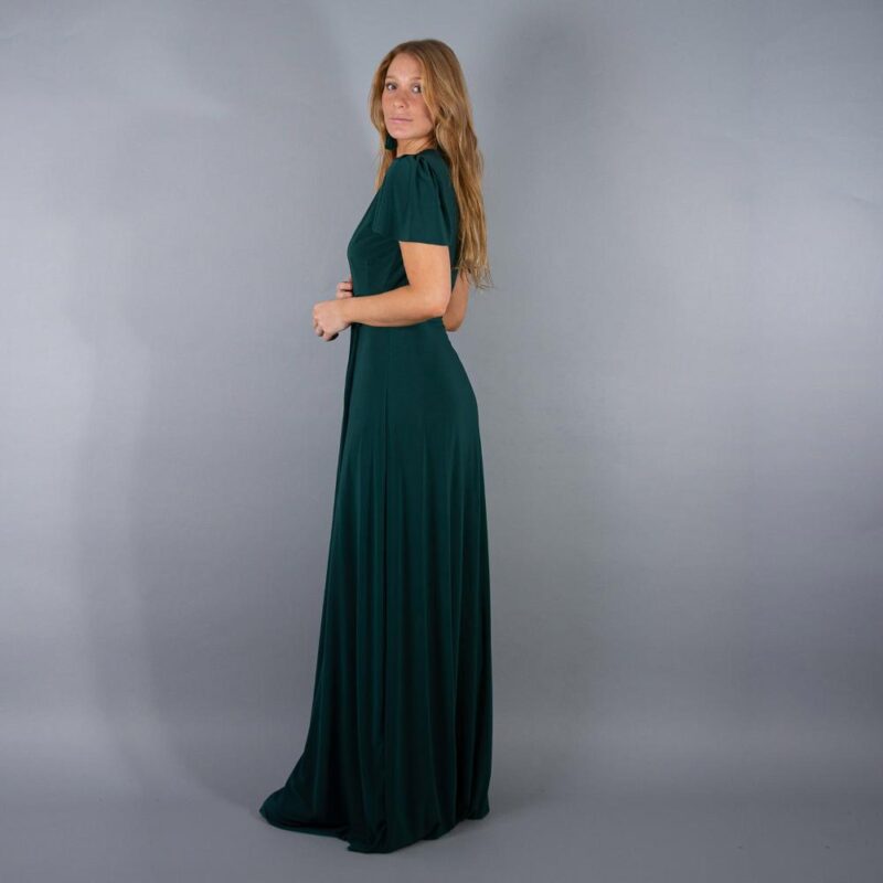 Vestido Largo York Verde Lycra Mangas Maria Paskaro
