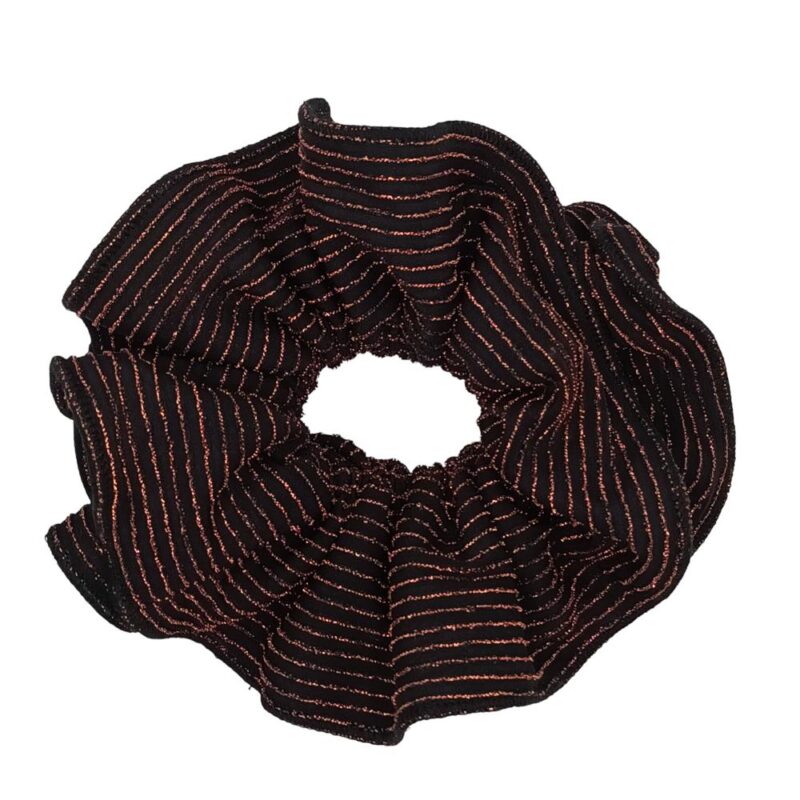 Scrunchie Camelia L Negro Lineas Cobre Maria Paskaro