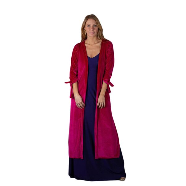 Tapado Kimono Largo Verona Fucsia Terciopelo  Maria Paskaro