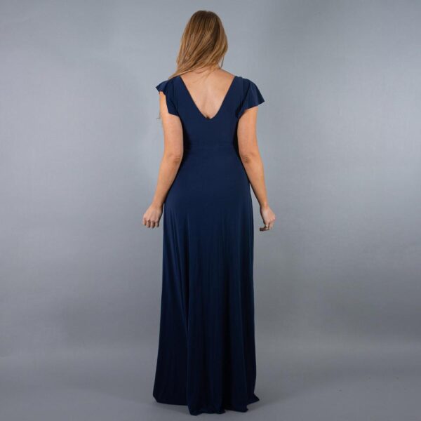 Vestido Largo Cairo Azul Marino Lycra Manguitas Bordado Maria Paskaro - Imagen 2