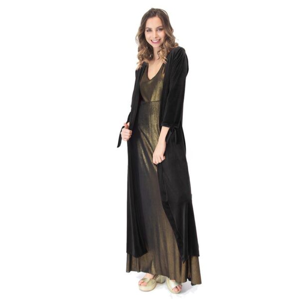 Tapado Kimono Largo Verona Negro Terciopelo Maria Paskaro