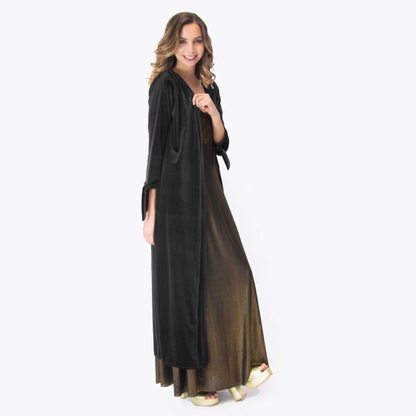 Tapado Kimono Largo Verona Negro Terciopelo Maria Paskaro - Imagen 2