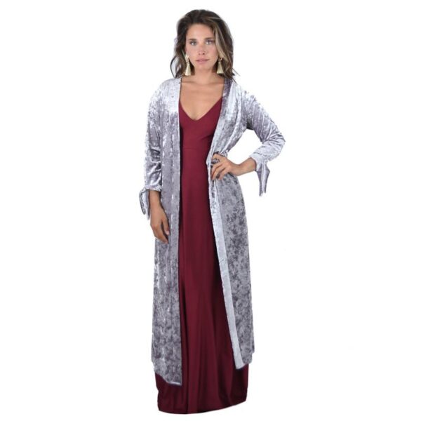 Tapado Kimono Largo Verona Plata Jaspeado Terciopelo Maria Paskaro