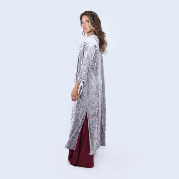 Tapado Kimono Largo Verona Plata Jaspeado Terciopelo Maria Paskaro - Imagen 2