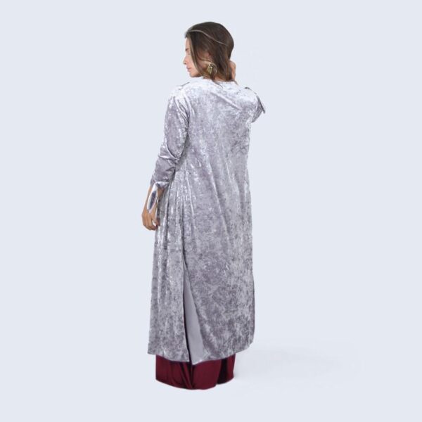 Tapado Kimono Largo Verona Plata Jaspeado Terciopelo Maria Paskaro - Imagen 3