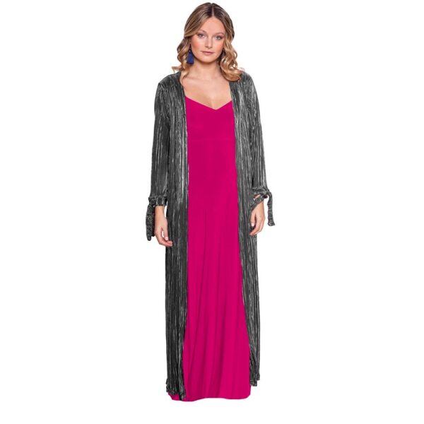 Tapado Kimono Largo Verona Plateado Oscuro Plisado Maria Paskaro