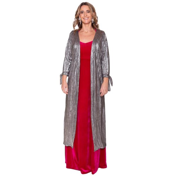 Tapado Kimono Largo Verona Plateado Oscuro Plisado Maria Paskaro - Imagen 2
