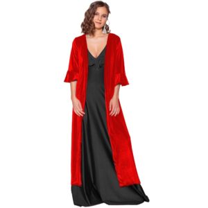 Tapado Kimono Largo Vuelos Rojo Terciopelo Maria Paskaro