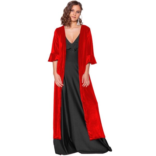 Tapado Kimono Largo Vuelos Rojo Terciopelo Maria Paskaro