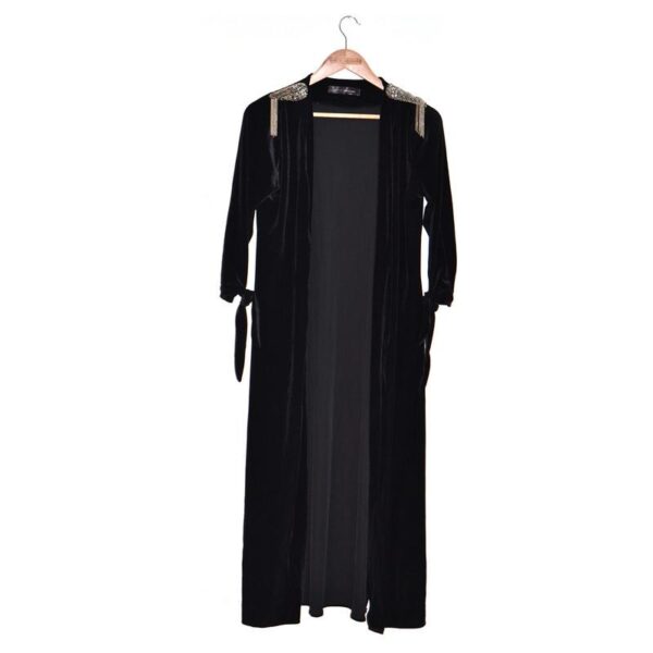 Tapado Kimono Largo Verona Negro Terciopelo Bordado B Maria Paskaro