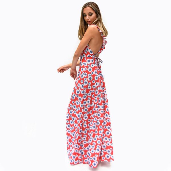 Vestido Largo Jaipur Flores Rojo Lycra Vuelitos Maria Paskaro - Imagen 2