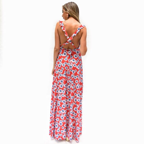 Vestido Largo Jaipur Flores Rojo Lycra Vuelitos Maria Paskaro - Imagen 3