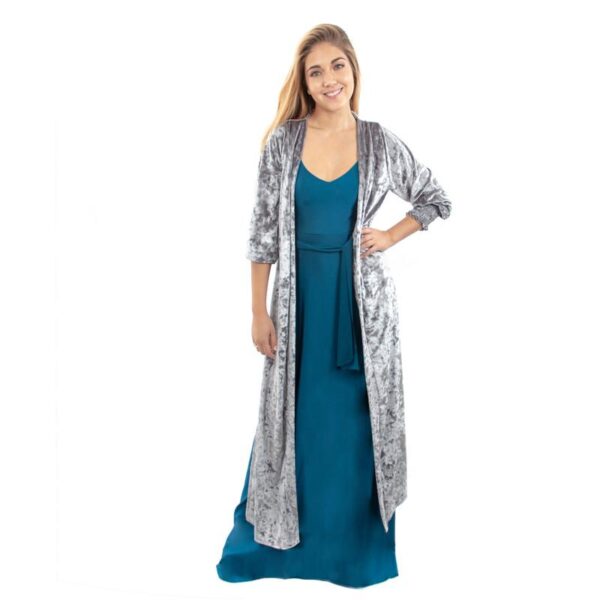 Tapado Kimono Santini Grafito Jaspeado Terciopelo Maria Paskaro