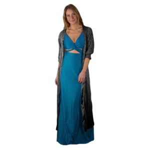 Tapado Kimono Largo Santini Grafito Plisado Transparente  Maria Paskaro