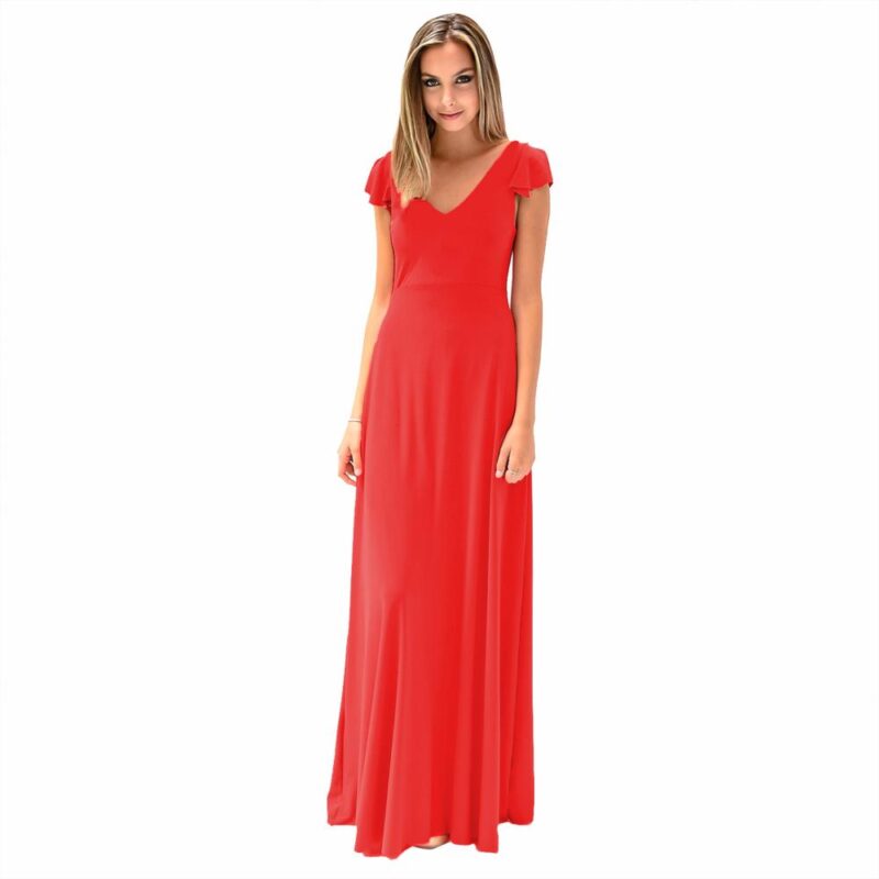 Vestido Largo Cairo Rojo Furioso Lycra Maria Paskaro