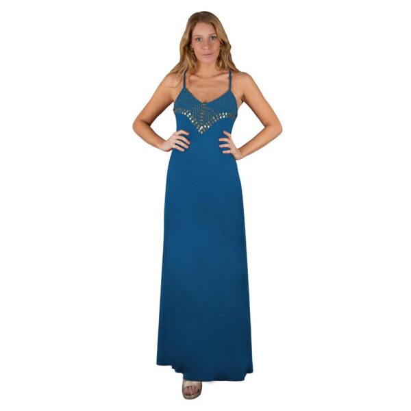 Vestido Largo Berlin Turquesa Lycra Bordado R Maria Paskaro