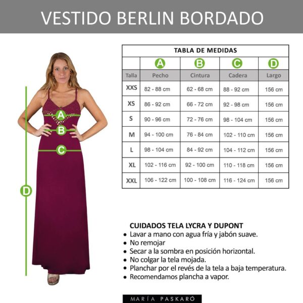 Vestido Largo Berlin Turquesa Lycra Bordado R Maria Paskaro - Imagen 4