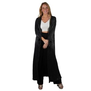 Tapado Kimono Largo Verona Negro Brillos Plisado Maria Paskaro