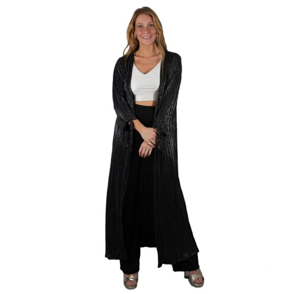 Tapado Kimono Largo Verona Negro Brillos Plisado Maria Paskaro