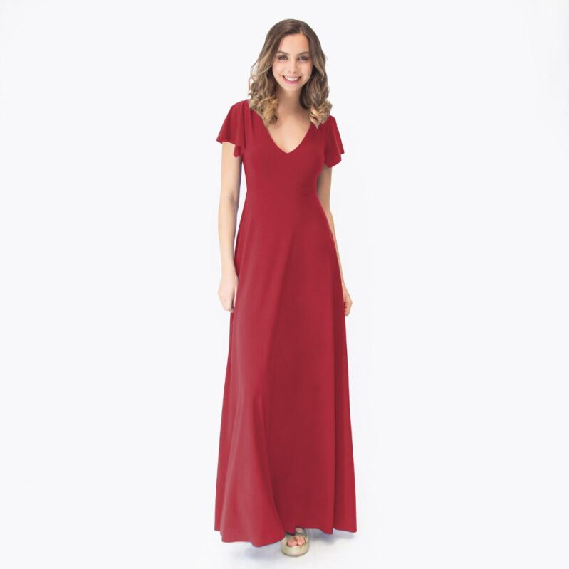 Vestido Largo Cairo Rojo Italiano Lycra Manguitas Maria Paskaro
