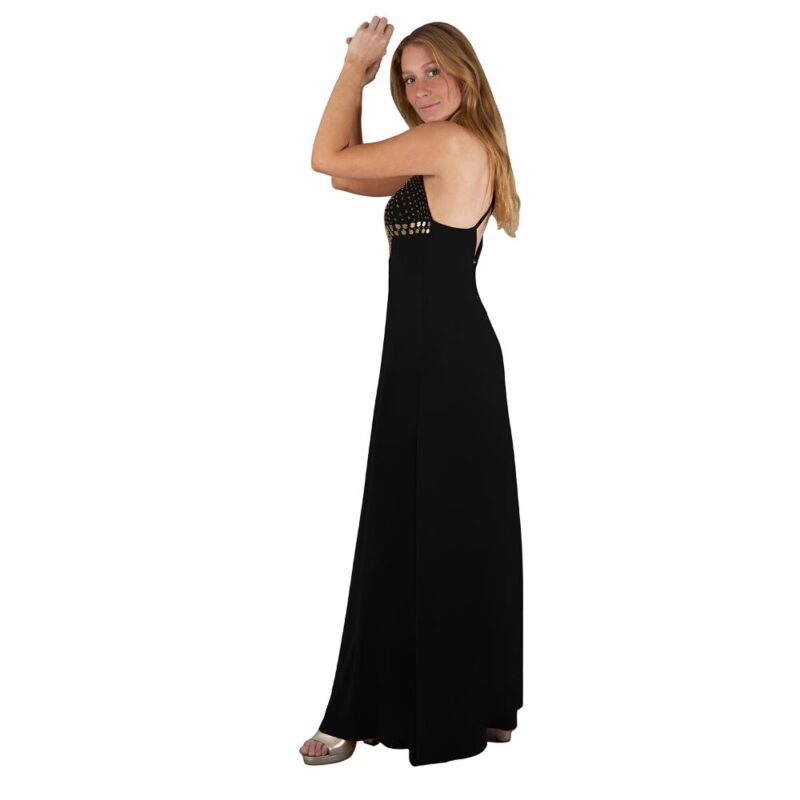 Vestido Largo Berlin Negro Lycra Bordado R Maria Paskaro