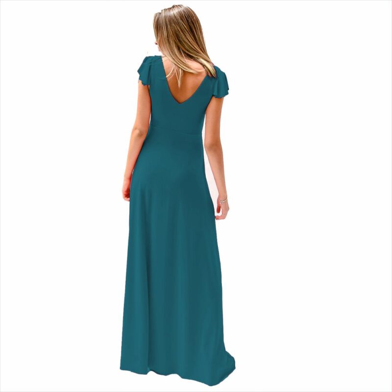 Vestido Largo Cairo Turquesa Lycra Bordado R Maria Paskaro