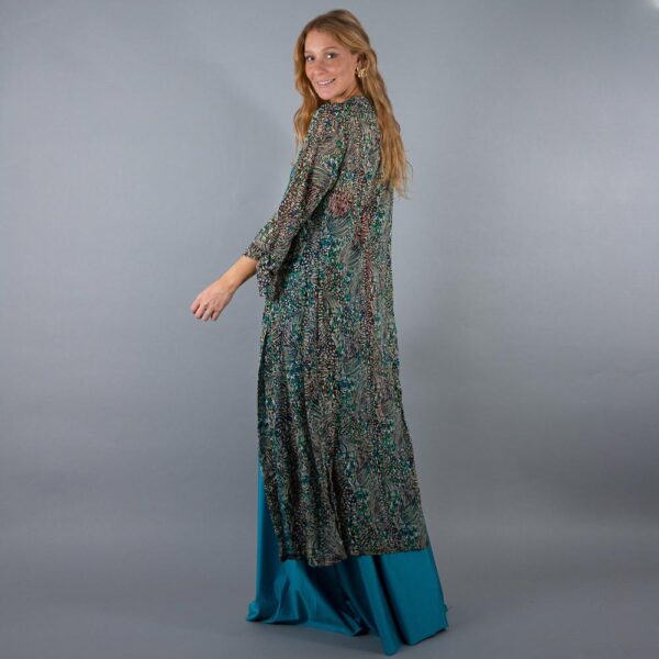 Tapado kImono Largo Verona Multicolor Turquesa Chiffon Maria Paskaro - Imagen 2