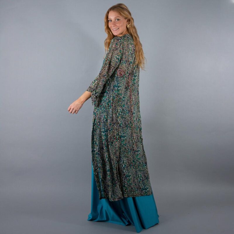 Tapado kImono Largo Verona Multicolor Turquesa Chiffon Maria Paskaro